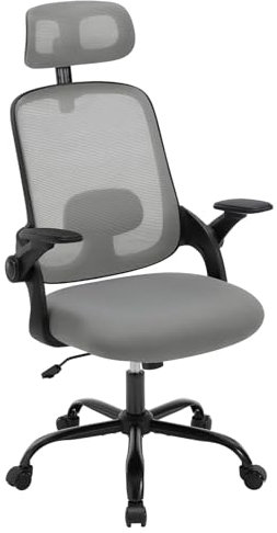 WOLTU Bürostuhl ergonomisch, Arbeitsstuhl mit Verstellbarer Kopfstütze Lendenwirbelstütze, Wippfunktion Schreibtischstuhl für Büro, Bürostühle 150 kg, Grau