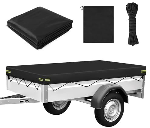 Bache Remorque 214 X 122 X 13 cm, Bache pour Remorque avec Corde Bâche, en Tissu Oxford 420D, Imperméable, Protection Solaire, Coupe-Vent, pour Remorque Divers Modèles de Remorques de Voitures, Noir