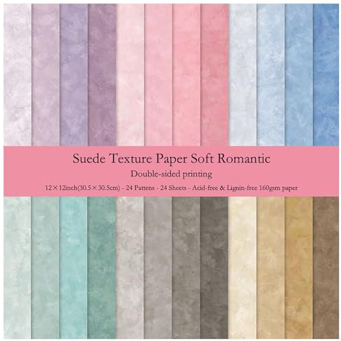 ZAKHSE Bastelpapier, 24 Blatt Motivpapier Doppelseitig Bedruckt 30,5x30,5cm Wildleder Textur Erdfarbe Designpapier 160gsm Säurefrei Scrapbook Papier für DIY Kartengestaltung, 12 Designs, 24 Motive