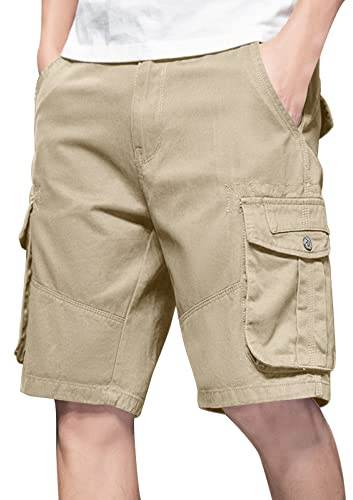 Herr cargoshorts stretch bermudashorts baggy lätta arbetsshorts klassiska militära korta sportbyxor vandring taktiska löparshorts med dragsko camping last shorts, Khaki, XXL