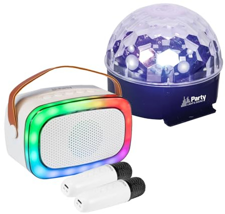 Party Light & Sound - Pack Karaoké Enceinte Bluetooth Enfant KARAKID20 USB 2 Micros sans Fil - Jeu Lumière Astro Party-ASTRO6 - Fête Anniversaire Ado