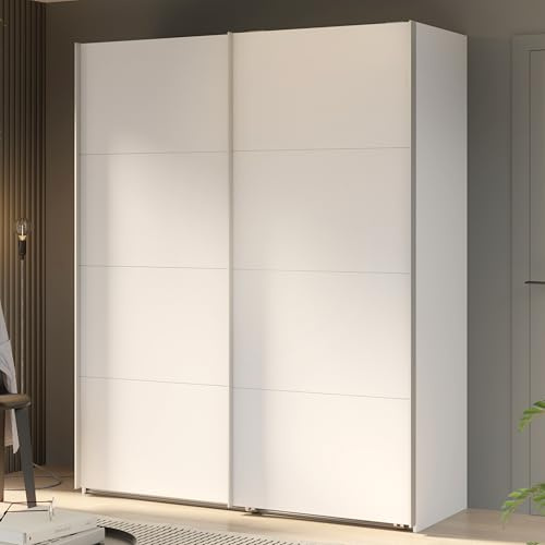 Forte SOPHISTISPACE Kleiderschrank 170, 2-türiger Schwebetürenschrank mit Einlegeböden und Kleiderstange, Weiß, 170,3 cm breit, 210,5 cm hoch, 62,9 cm tief