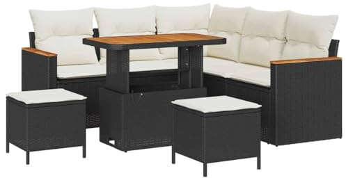 vidaXL Trädgårdsoffset 8 pcs Svart konstrotting, Trädgård och Terrass, Modernt Utemöbelset, Rattansoffor, Akaciabord, Avtagbara Kuddar, Soffa för Uteplats