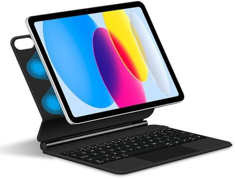JZCZMCE Tastatur Hülle für iPad (A16) 11./10. Generation 2022/2025, Magnetischer Schwebender Freischwingerständer, Ultradünne Schutzhülle mit Hintergrundbeleuchteter Tastatur,Schwarz