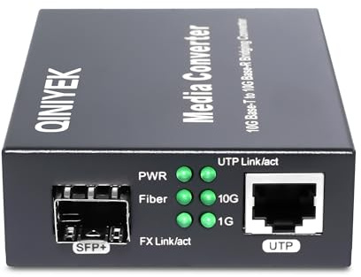 QINIYEK 10G SFP auf RJ45 Ethernet Medienkonverter Glasfaser, 1x 100M/1G/2,5G/5G/10GBase-T RJ45 auf 1x 10GBase-X SFP+ Steckplatz, NDAA- und TAA-konform, Enthält Adapter und Bedienungsanleitung