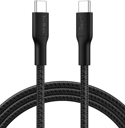 Belkin Eco Braided USB-C to USB-C Cable (2M, 240W) - Soft, Flexible Fast-Charging Cable, Type C Charger Cord for iPhone 16, Galaxy S25, Pixel 9, MacBook, iPad Pro, & More - Black (USB 2.0)