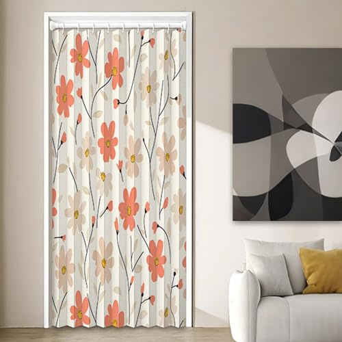 Magnetischer Türvorhang mit Verdunkelung & Blumen-Druck - Faltbarer Raumteiler für Bad, Schlafzimmer, Wohnzimmer (105cm×200cm, Design C)