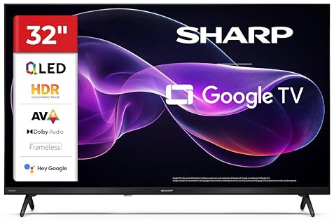 Sharp 32HF3365E - GOOGLE TV, 32 HD, FRAMELESS,60Hz, QLED, Google Assistant con microfono, Audio 2x8W, Chromecast, Bluetooth, HDMI x3, USB x2, Colore nero