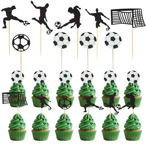 48 Stück Tortendeko Fussball, Fussball Cupcake Topper Party Tortenaufleger Fussball Muffin Deko, Kuchen Deko Fußball für Geburtstag Party Jungen Geschenke