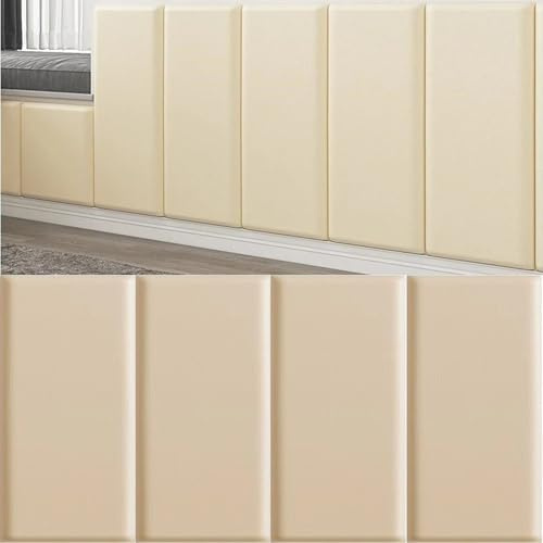 SkyFace 4 Stück 3D Wandpaneele Gepolstert Anti Kollisions Bettkopfteil Wandkissen Wandkissen als Kopfteil für Bett Wanddekoration für Schlafzimmer, Kinderzimmer, Büro, Diele (Beige, 23x50cm)