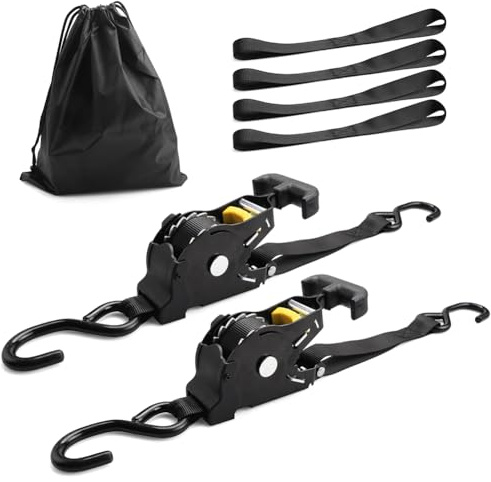 BIHEE Automatik Spanngurte 2er-Pack, 2,5 cm x 3,3 m, Selbstaufrollend mit Ratsche (680 kg Bruchfestigkeit) – Hochfeste Ratschengurte für Motorrad, Auto, Transporter, Camping & Umzüge
