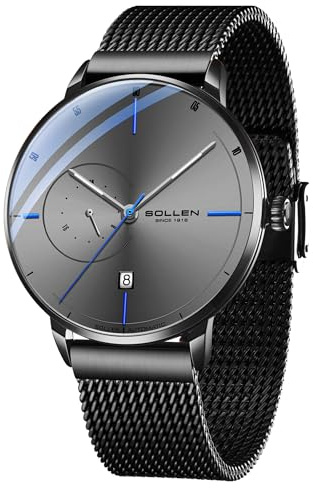 SOLLEN Montre Homme Automatique Luxe,Mouvement mécanique d'origine,Aiguilles Lumineuses,Calendrier et Affichage 24 Heures,Montres-Bracelets minimalistes à remontage Automatique pour Homme