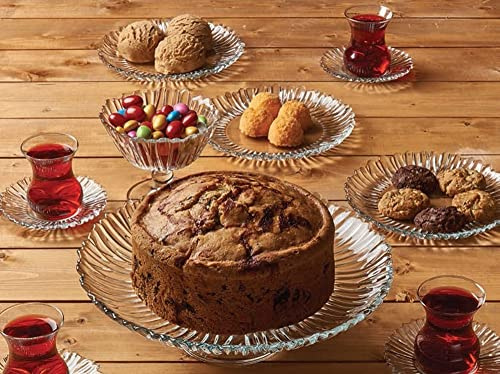 CiCi HOME Aurora - Juego de 22 piezas para té y pasteles turcos (cristal, con vasos de té, plato de tarta, azucarero, pinzas para azúcar, base y espátula para tartas)