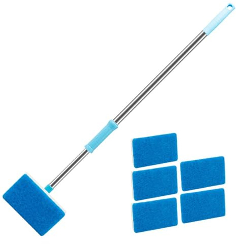 Wuvfojca Fish Tank Cleaner Brush 14x9x60cm Fish Tank Cleaner Stainless Steel Aquarium Cleaners Sponge Aquarium Glass Scrubber With 5 Replacement Heads For Pet Home Terrarium Pond