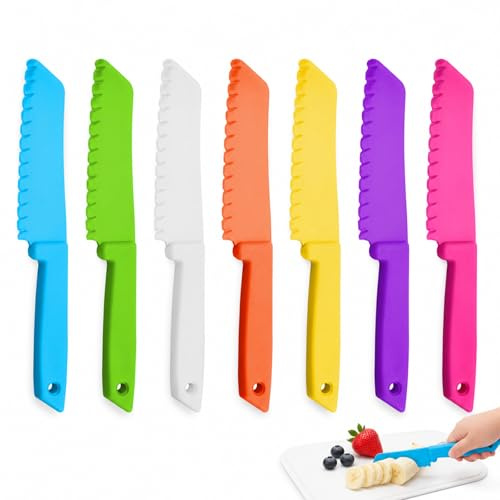 7PCS Plastic Fruit Knife Set | Reusable Food-Grade Serrated Cutting Knives for Fruit, Vegetable, Bread, Salad, Cake & Baking Prep