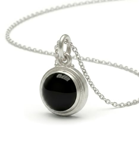 Only faith Collana in argento Sterling 925 con ciondolo rotondo in pietra tormalina nera naturale, catena italiana da 45 cm, ipoallergenica, Pequeño, Argento sterling, Non è una pietra preziosa