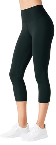 SATINA Womens High Waisted Capri Leggings Pants -for Tummy Control, Yoga, 3 Inch Waistband, Black, One Size