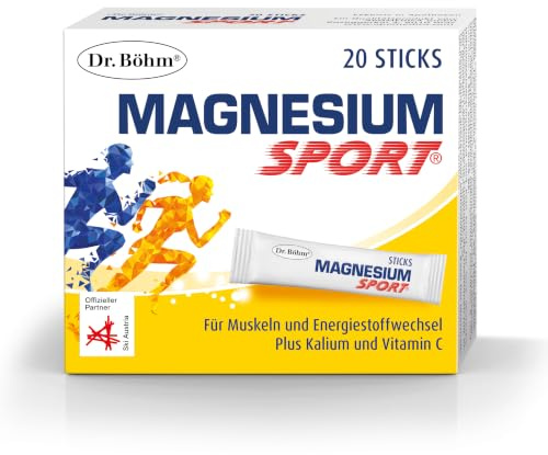 Dr Böhm Magnesium Sport Sticks mit Kalium & Vitamin C, 20 Stück | 150 mg Magnesium, 100 mg Kalium je Stick - direkt ohne Wasser - vegan, glutenfrei - für Ausdauer & Muskelfunktion