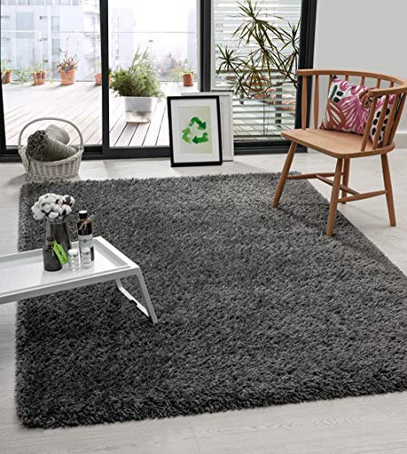 the carpet Green Velvet Tapis de Salon écologique à Poils Longs composé à 100% de Polyester recyclé, Aspect Fourrure Luxueux, Douillet, Anthracite, 120 x 170 cm
