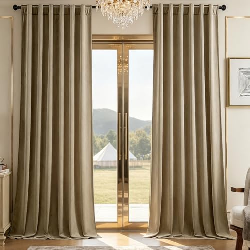 Timeper - Tende in velluto color tortora extra lunghe per porte scorrevoli, lunghezza 36,6 m, resistente al freddo, per camere di hotel, classe, con tasca posteriore, 52 x 120 L, 2 pannelli