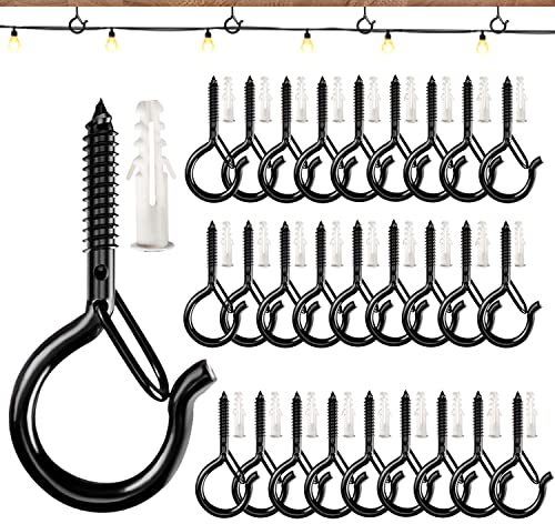OSELEE Q-Hanger Screw Hooks Outdoor, Wall Mount Ceiling Hook, Safety Buckle Design, Used for Hanging Basket Planters, Wind Chimes, Key, String Lights, etc (30pack-Black)