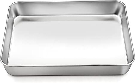 Joyfair - Pirofila profonda in acciaio inox, rettangolare, per forno, 26,5 x 20,5 x 5 cm, per lasagne Brownie, sana e durevole, facile da pulire e lavabile in lavastoviglie