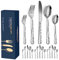 Aoresac Besteck-Set für 4 Personen, 20 Stück, aus Edelstahl, poliertes Muster, mit Blumenspiegel, inklusive Messer, Gabel für Küche, Restaurant, Party