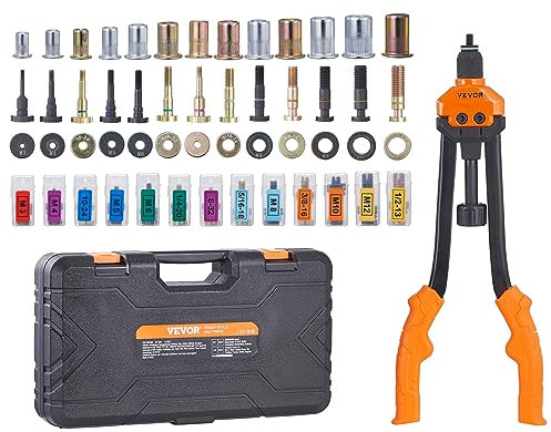 VEVOR Riveteuse Manuelle pour Écrou à Sertir 41 cm Pince à Insert Fileté avec 13 Mandrins 186 Écrous de 13 Tailles Outil à Riveter Bouton de Dérivetage Mallette Portable pour Automobile Bricolage