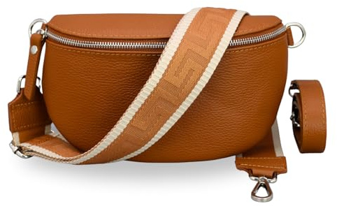 Brise Art SAHEL Damen Bauchtasche Echtleder Handgefertigt Crossbody Bag | Damen Umhängetasche, Echtes Leder, Schultertasche mit Ledergurt & wahlweise gemustertem Riemen, 2 Fächer, Made in Italy