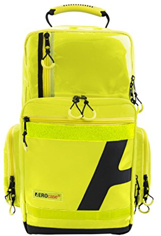 AEROcase Pro1R PL1C Notfallrucksack leer Rot - Rucksack aus robuster Plane, 5 Modultaschen, ausklappbare Front, 36 x 47 x 26 cm - Rettungsdienst Rucksack, Erste Hilfe Rucksack, Sanitätsrucksack (Gelb)