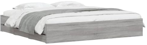 vidaXL Sängram med lådor grå sonoma 200x200 cm konstruerad trä, säng, förvaringssäng, dubbelsängram, dubbelsäng, sovrumsmöbler, sängbotten