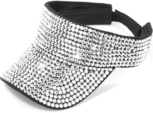 MESU Womens Bling Rhinestone Sport Sun Visor Hats Adjustable Summer Cap Silver