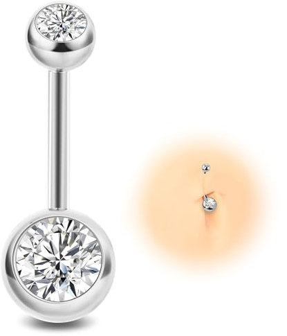 ESHIONER G23 Titan Bauchnabelpiercing Silber Bauchpiercing 14G 12MM Stablänge Belly Piercing Kurzer Stab Langer Stab Rot Rosa Blau Lila Bunt Kugeln Bauchnabel Piercing Schmuck damen