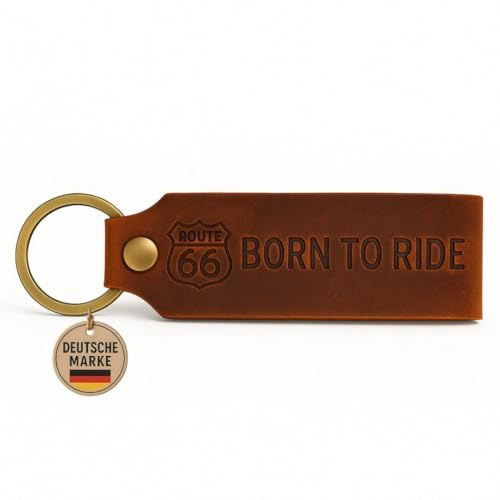 KEYSPACE Motorrad Schlüsselanhänger Leder Route 66 Born To Ride