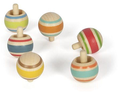 small Foot Wendekreisel-Set aus Holz, ideales Mitbringel, 6 Kreisel, Beschäftigung für Kinder ab 3 Jahren, 12606