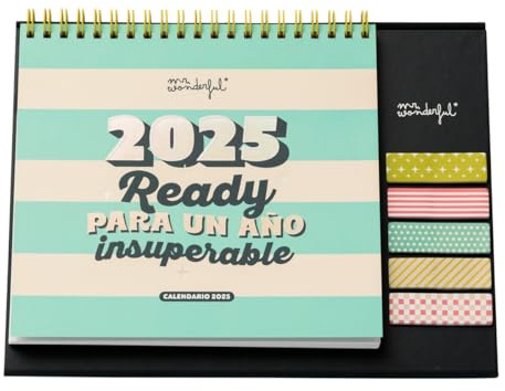 Mr. Wonderful - Calendario de Sobremesa 2025 - Ready para un año insuperable - Incluye 6 Hojas de Pegatinas y 1 Bloc de Notas Adhesivas