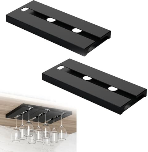QOMJUFA 2 Pezzi Porta Bicchieri Sospesi, Porta Bicchieri da Vino, Portabicchieri Appendere, Porta Bicchiere di Vino Appeso, Nessuna Perforazione Richiesta, für Familie Hotel Bar (Nero)