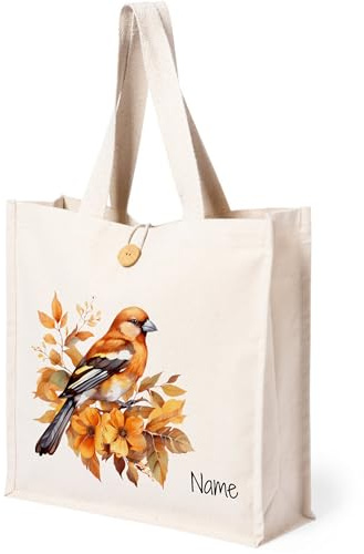 GRAZDesign Baumwolltasche Vogel personalisiert mit Namen Einkaufstasche nachhaltige Tragetasche mit Tiermotiven, umweltfreundliche Stofftasche