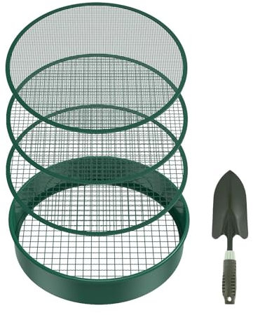 Tamiz de suelo – Tamiz de suelo de jardín | Tamiz de tierra de , tamiz de metal | Colador de plantación de uso agrícola de invernadero con malla de 4 filtros y pala para familiares y amigos