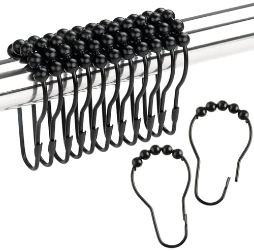 FAYAHAR 20 Piezas Anillos de Cortina de Ducha, Anillas Cortinas, Ganchos para Cortina de Ducha con Sistema Deslizante, para Baños, Ventanas (7,5 x 4 CM, Negro)