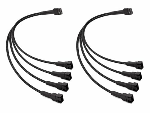 2PCS 4-Pin PWM Fan Splitter Cable, Cable Divisor PWM 1 a 4 Vías con Funda Trenzada, PC de Extensión para Controlador de Ventilador Compatible con Ventiladores de PC de 3 y 4 Pin, Placas Madre, 28 cm