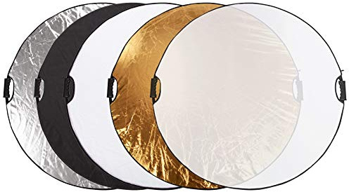 31.5 80cm 5-in-1 Handheld Multi Collapsible Portable Studio Light Flash Reflector Disc Photo Diffuser Round with Carrying Case, Multi Disc Translucent, Silver, Gold, White and Black