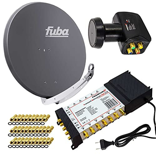 PremiumX Satelliten-Komplettanlage Fuba DAA 850 A Satellitenschüssel Alu Anthrazit 5/12 Multiswitch LNB F-Stecker, 1 SAT 12 Teilnehmer