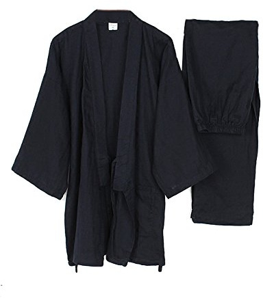 Trajes de Estilo japonés de los Hombres Traje de Pijama de Kimono Fino Conjunto de meditación-Azul Marino-Talla M