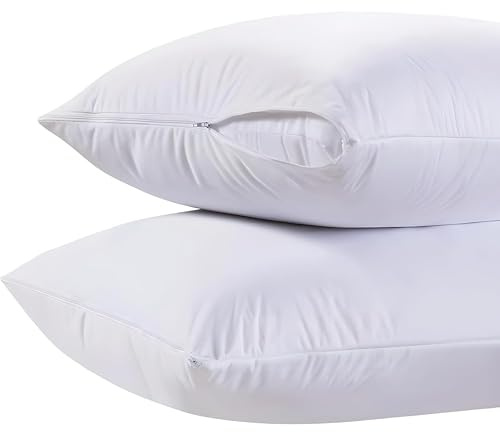 White Classic King Pillow Protectors with Zipper - 2 Pack, 20x36 Ultra-Soft