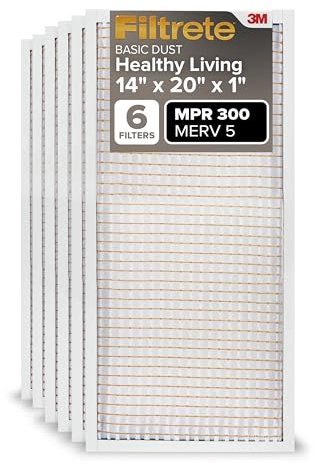 Filtrete 14x20x1 Air Filter MPR 300 MERV 5, Clean Living Basic Dust Furnace Filter, 6-Pack (Exact Dimensions 13.81x19.81x0.81)