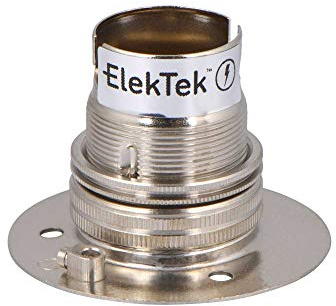 ElekTek Nickel B22 Batten 52mm Base BC Bayonet Cap Lamp Holder with Shade Ring, NOT for BESA Conduit Box - Made in UK