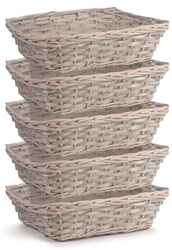 Ehc 5 x Wicker Wood Grey Gift Basket Storage Hamper Display Tray, 38 (L) X 29 (W) X 11 (H) cm
