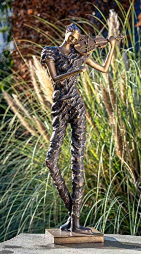 IDYL Bronze-Skulptur Moderner Geiger|95x37x20 cm | Moderne Bronze-Figur handgefertigt | Gartenskulptur - Wohnbereich-Dekoration | Hochwertiges Kunsthandwerk | Wetterfest