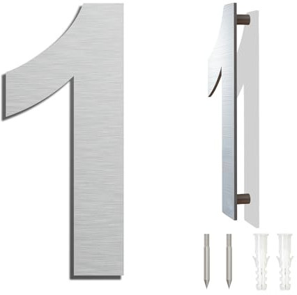 spazzolato moderno numero civico -4 pollici 102 mm altezza, in solido acciaio INOX 304, galleggiante aspetto e facile da installare (Numero 1 Uno)